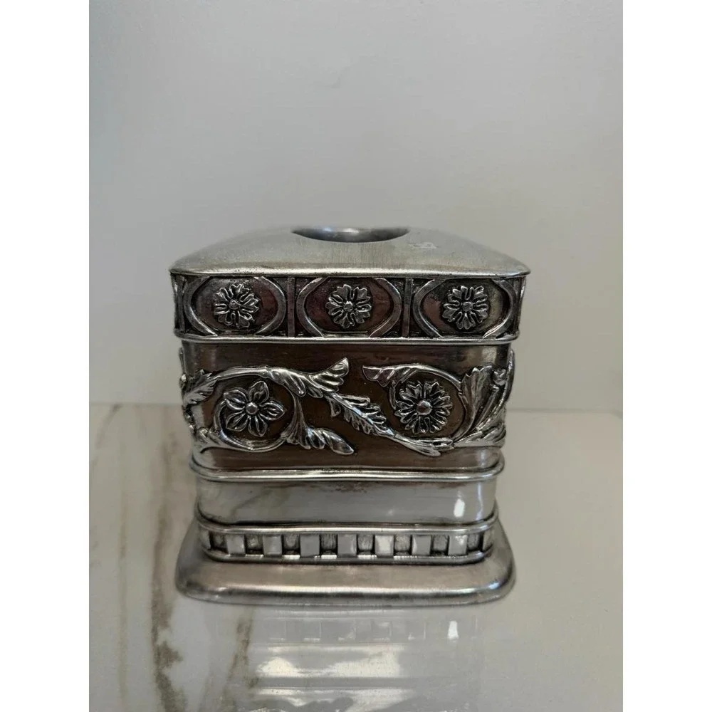 Metallic Finish Embellished Resin Tissue Box Cover Hollywood Regency Repousse